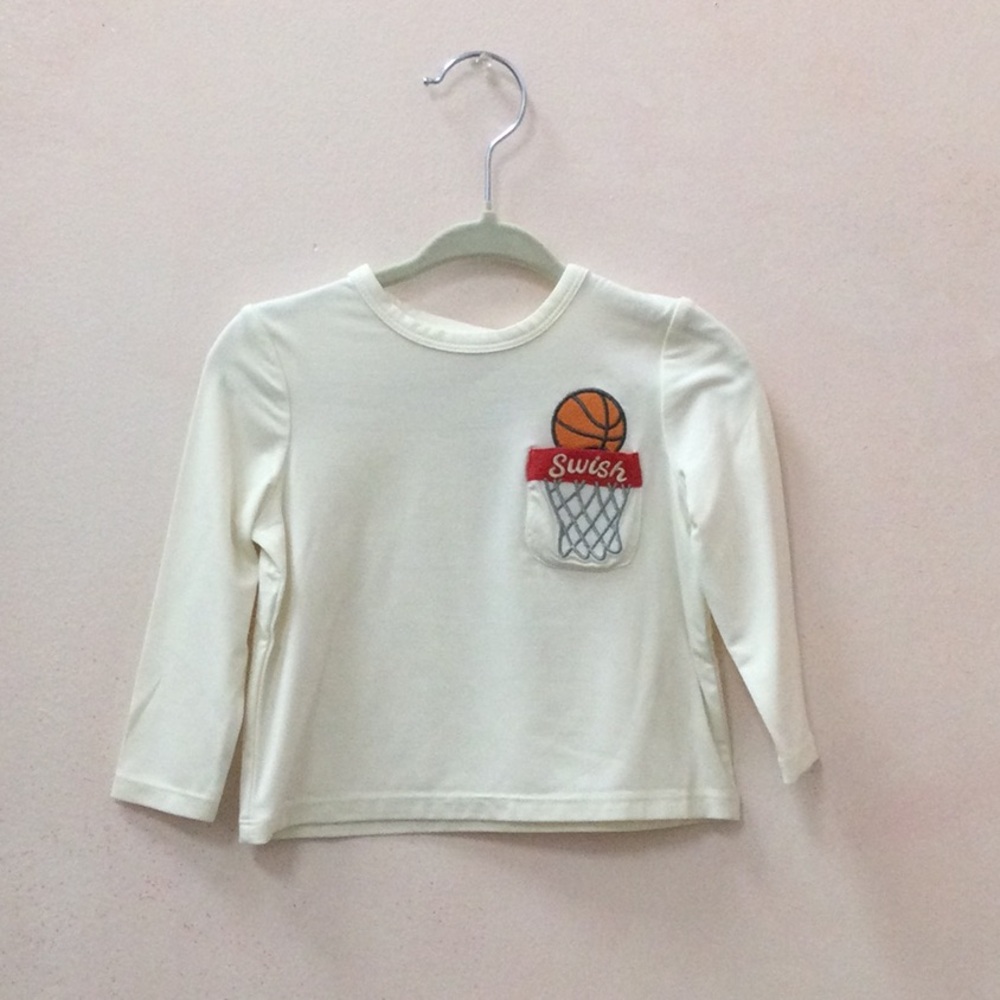 Kids Cream Long-Sleeve Shirt with Basketball Pocket